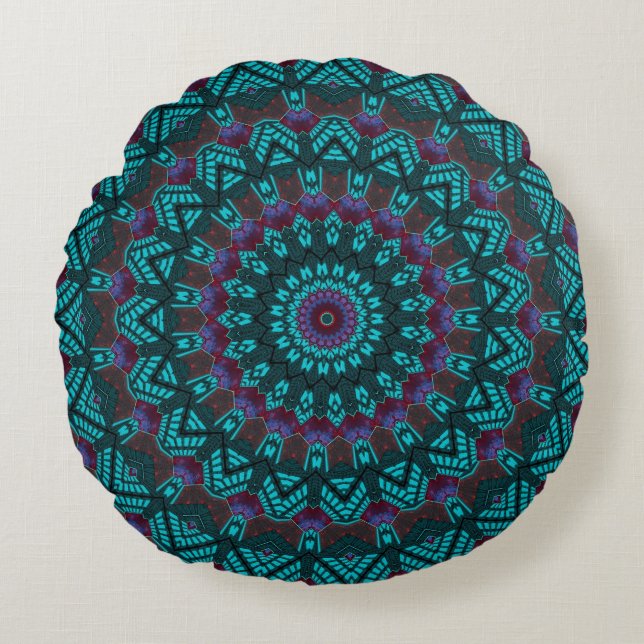 Retro Boho Chic Bohemian Southwestern Mandala  Round Cushion (Front)