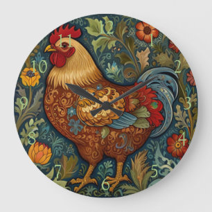 Retro boho chic country chicken large clock