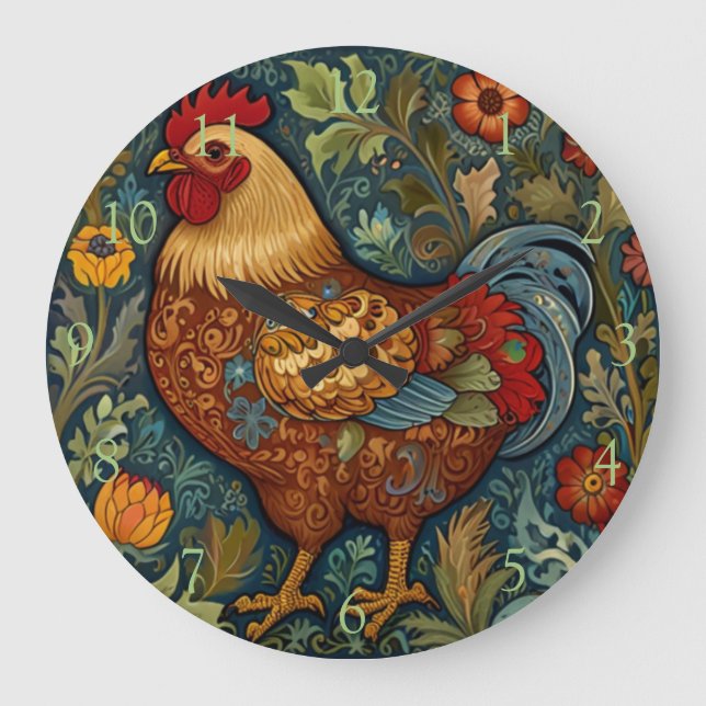 Retro boho chic country chicken  large clock (Front)