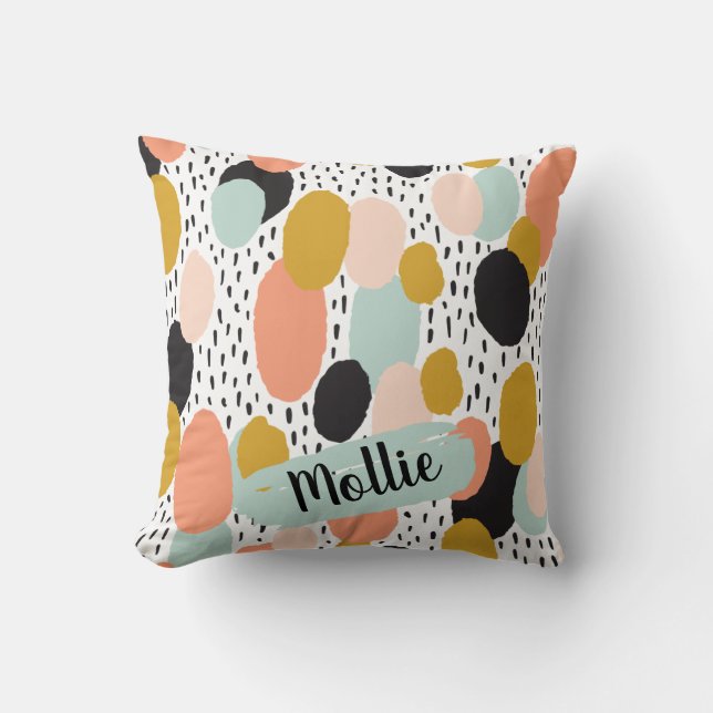 Retro Boho Chic MidCentury Abstract Art Name Cushion (Front)