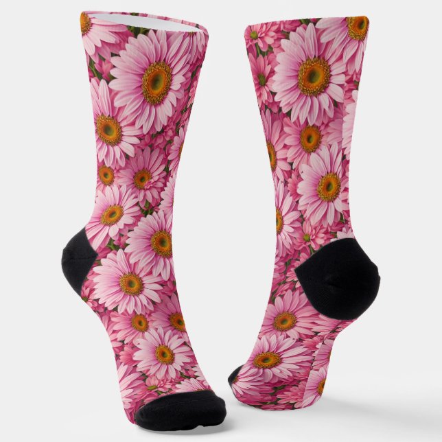 Retro boho chic pink floral flowers pattern socks (Angled)