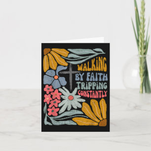 Retro Boho Christian Walking By Faith Tripping Con Card