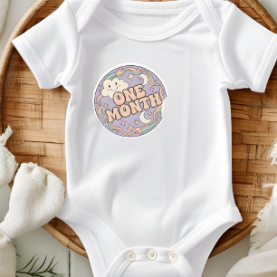 Retro Boho Cloud Baby One Month Milestone Classic Round Sticker
