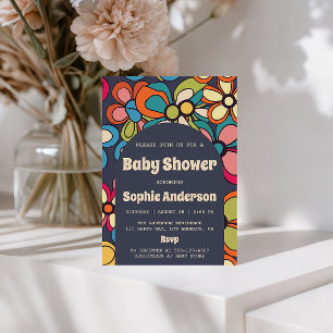 Retro Boho Colourful 70s Floral Baby Shower Party Invitation