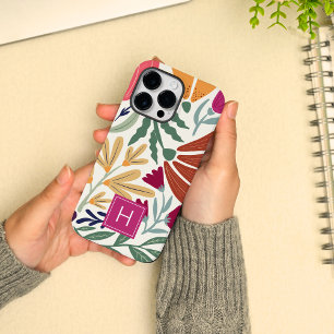 Retro Boho Colourful Floral Simple Chic Monogram  Case-Mate iPhone 14 Pro Max Case