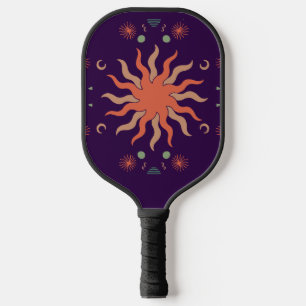 Retro Boho Coral and Purple Sun and Moon Pickleball Paddle