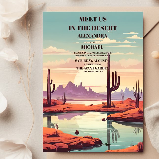 Retro Boho Desert Mountain Wedding Invitation (Creator Uploaded)