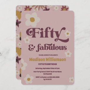 Retro Boho Dusty Pink 50 & Fabulous Birthday  Invitation