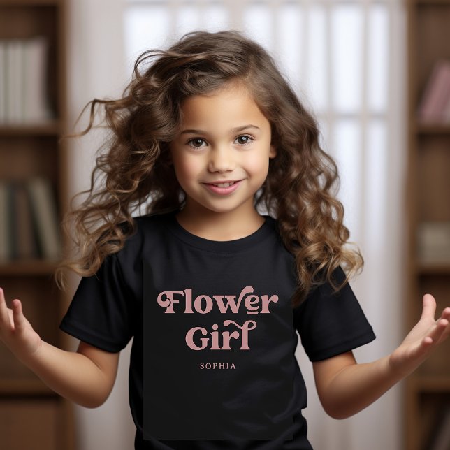 Retro Boho Dusty Rose Typography | Flower Girl T-Shirt (A boho, retro shirt for the flower girl in dusty rose typography)