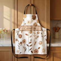 Retro Boho Earthy Floral Custom Name Apron