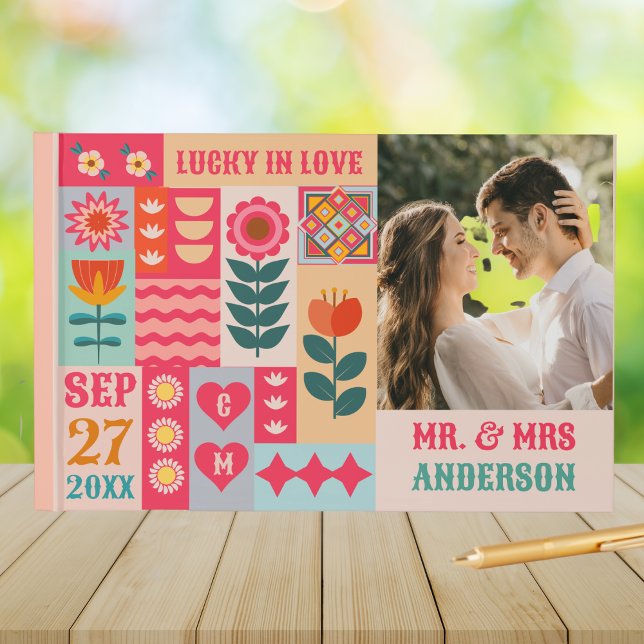 Retro Boho Floral Bold & Bright Colourful Wedding Guest Book (Creator Uploaded)