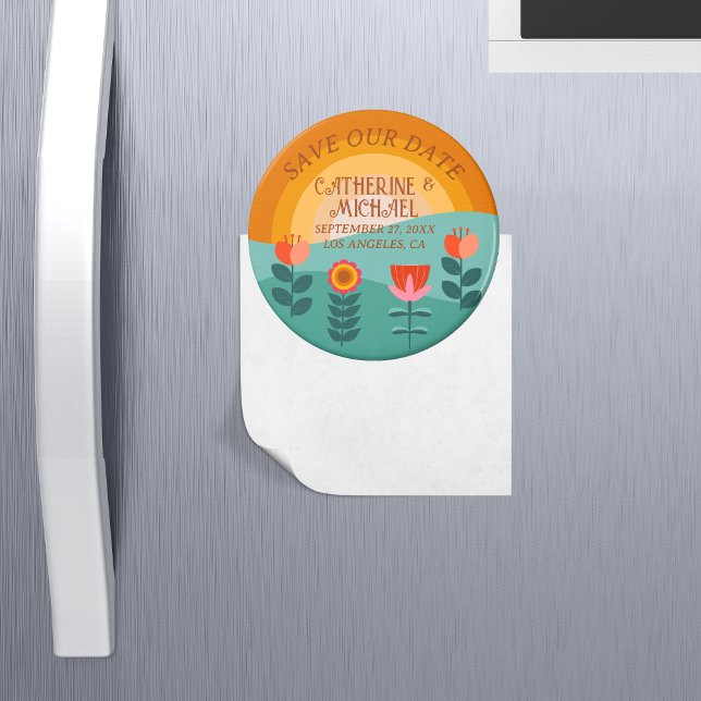 Retro Boho Floral Bold & Bright Colourful Wedding Magnet (Creator Uploaded)