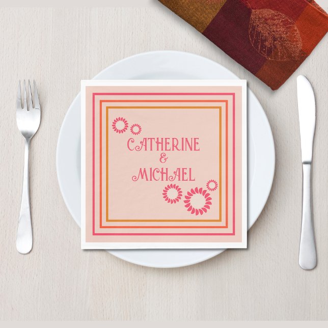 Retro Boho Floral Bold & Bright Colourful Wedding Napkin (Creator Uploaded)