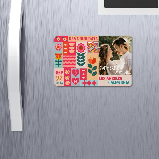 Retro Boho Floral Bold & Bright Save The Date Magnet (Creator Uploaded)