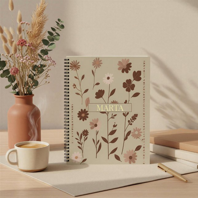 Retro Boho Floral Custom Name Notebook (Creator Uploaded)