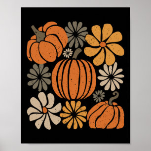 Retro Boho Floral Cute Pumpkin Autumn Thanksgiving Poster