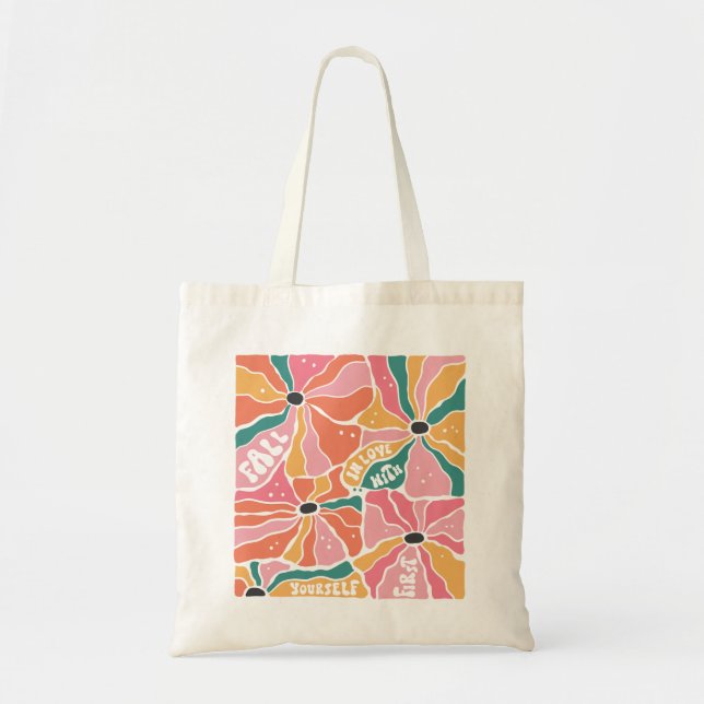 Retro Boho Floral Fall In love  Tote Bag (Front)