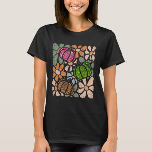 Retro Boho Floral Fall Pumpkin Autumn Thanksgiving T-Shirt