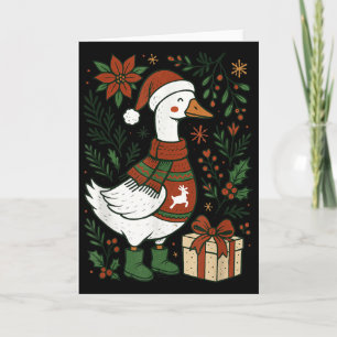 Retro Boho Floral Funny Xmas Silly Goose Lover Chr Card