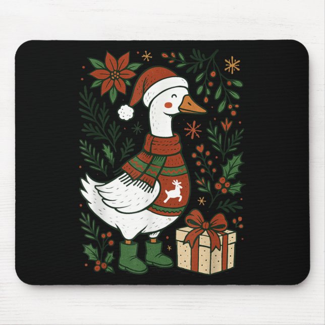 Retro Boho Floral Funny Xmas Silly Goose Lover Chr Mouse Pad (Front)
