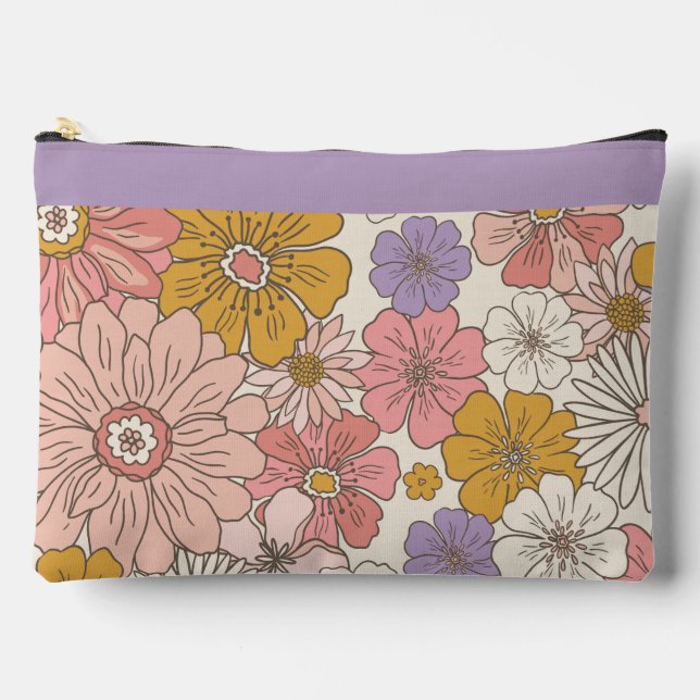 Retro Boho Floral Garden Large Desk Mat Accessory Pouch (Front)