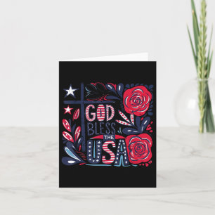 Retro Boho Floral God Bless The Usa Christian 4th Card