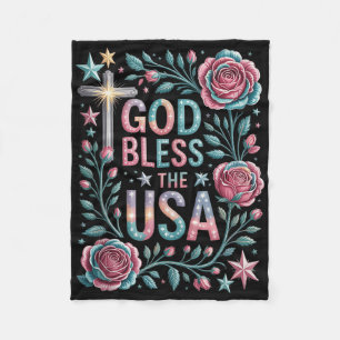 Retro Boho Floral God Bless The Usa Christian 4th Fleece Blanket