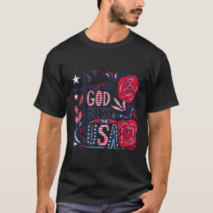 Retro Boho Floral God Bless The Usa Christian 4th T-Shirt