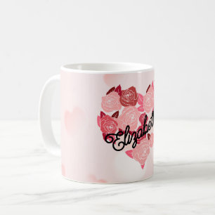 Retro Boho Floral I Heart Name calligraphy text Coffee Mug