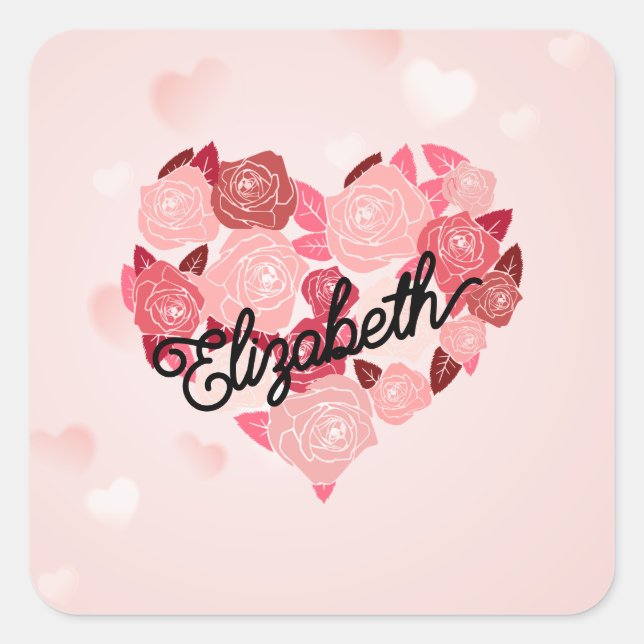 Retro Boho Floral I Heart Name calligraphy text  Square Sticker (Front)