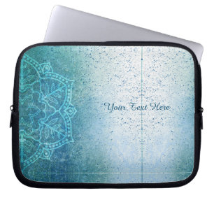 Retro Boho Floral Mandala Zen Light Blue Laptop Sleeve