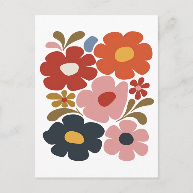 Retro Boho Floral Mid-Century Modern  Postcard (Front)