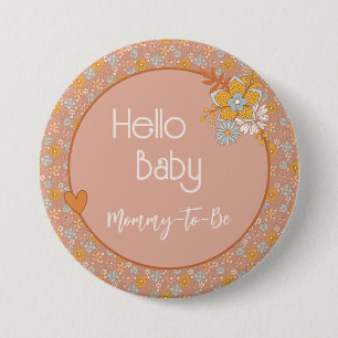 Retro Boho Floral Mummy to Be Baby Shower Button