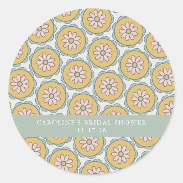 Retro Boho Floral Pastel Custom Bridal Shower  Classic Round Sticker (Front)