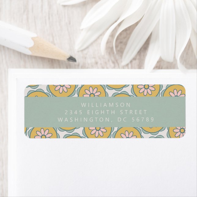 Retro Boho Floral Pastel Shower Return Address Label (Insitu)
