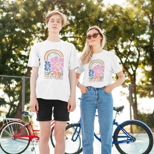 Retro Boho Floral Rainbow Inspiration Quote T-Shirt