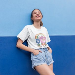 Retro Boho Floral Rainbow Inspiration Quote T-Shirt