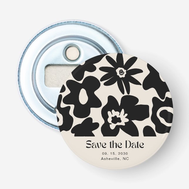 Retro Boho Floral Wedding Save the Date Bottle Opener (Front)
