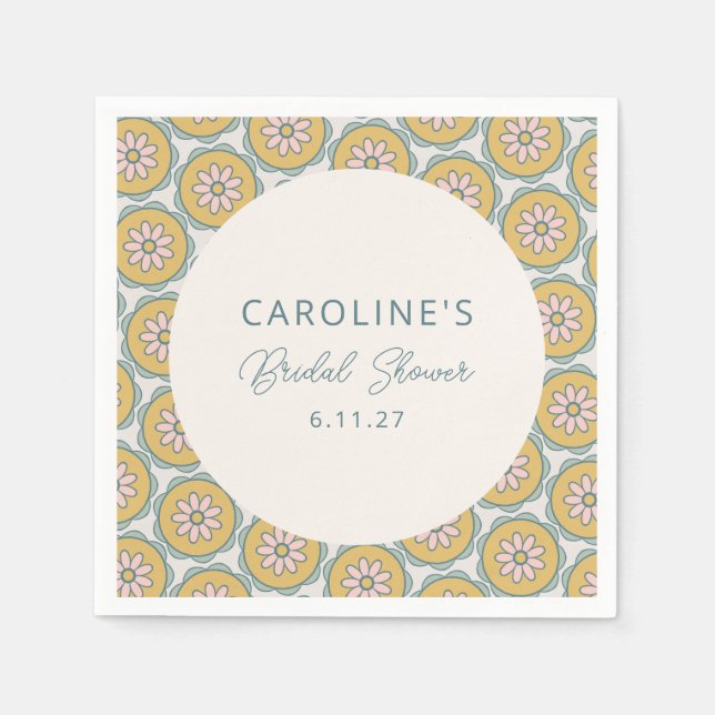 Retro Boho Floral Yellow Custom Bridal Shower Napkin (Front)