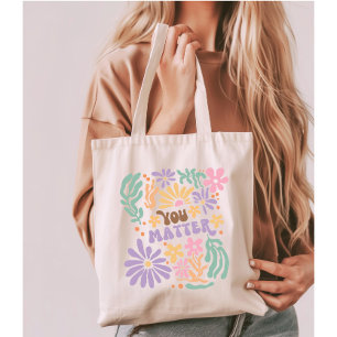 Retro Boho Floral You Matter Mental Health Tote Bag