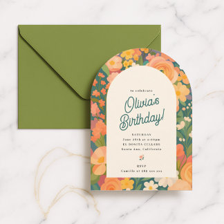 Retro Boho Flower Party Invite