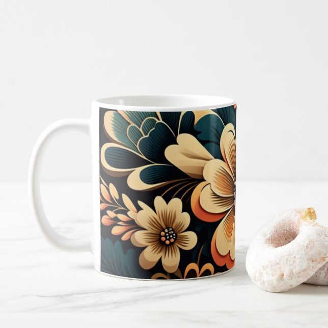Retro boho flower power  coffee mug (With Donut)