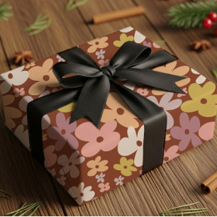 Retro Boho Flower Power Pattern Wrapping Paper
