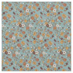 Retro Boho Flowers Mediterranean Pattern Fabric