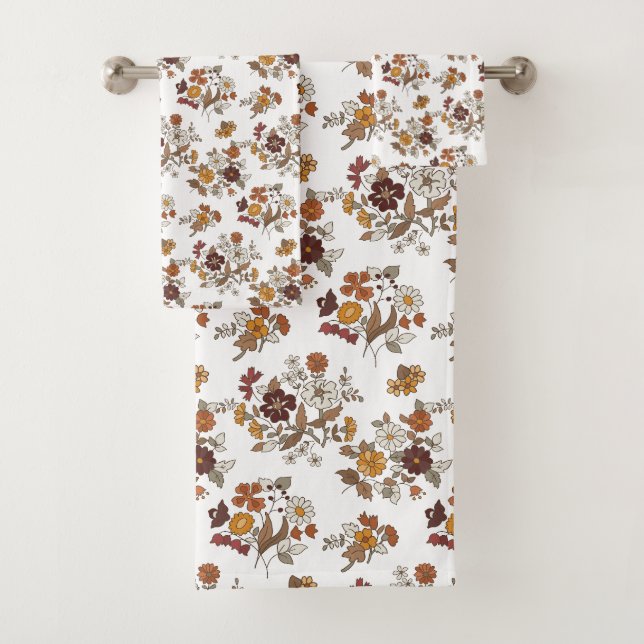 Retro Boho Flowers Pattern  Bath Towel Set (Insitu)