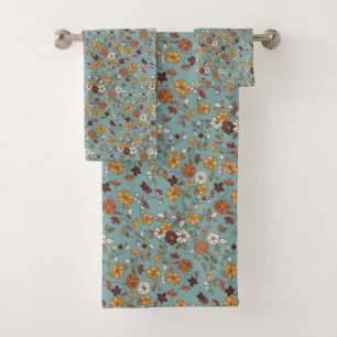 Retro Boho Flowers Pattern Bath Towel Set