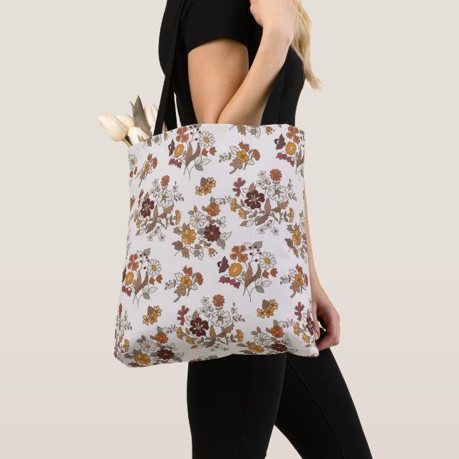 Retro Boho Flowers Pattern  Tote Bag (Close Up)
