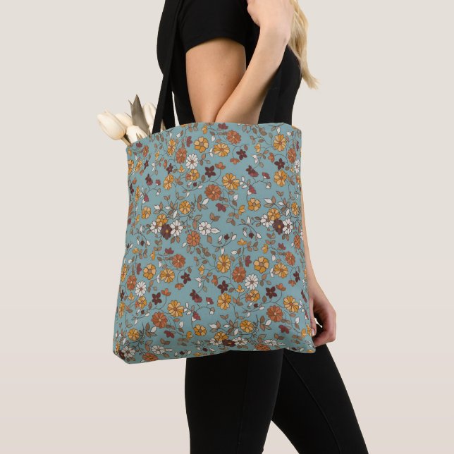 Retro Boho Flowers Pattern  Tote Bag (Close Up)