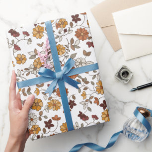 Retro Boho Flowers Pattern Wrapping Paper