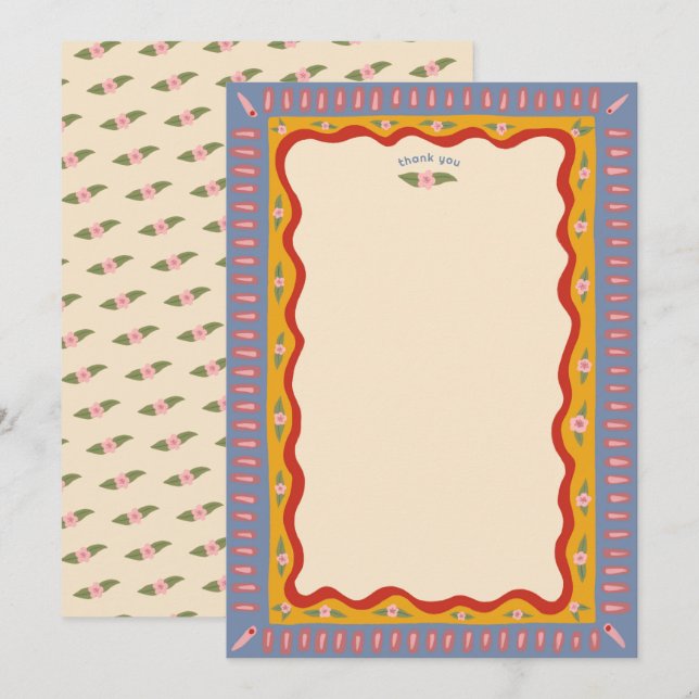Retro Boho Fun Handmade CUSTOM Bridal Shower  Thank You Card (Front/Back)